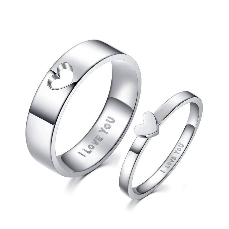 LAVUMO Matching Heart Promise Rings for Couples I Love You Engagement Wedding Ring Band Sets for Him and Her Stainless Steel High Polished Comfort Fit (Men Size 10 & Women Size 7) - Image 1